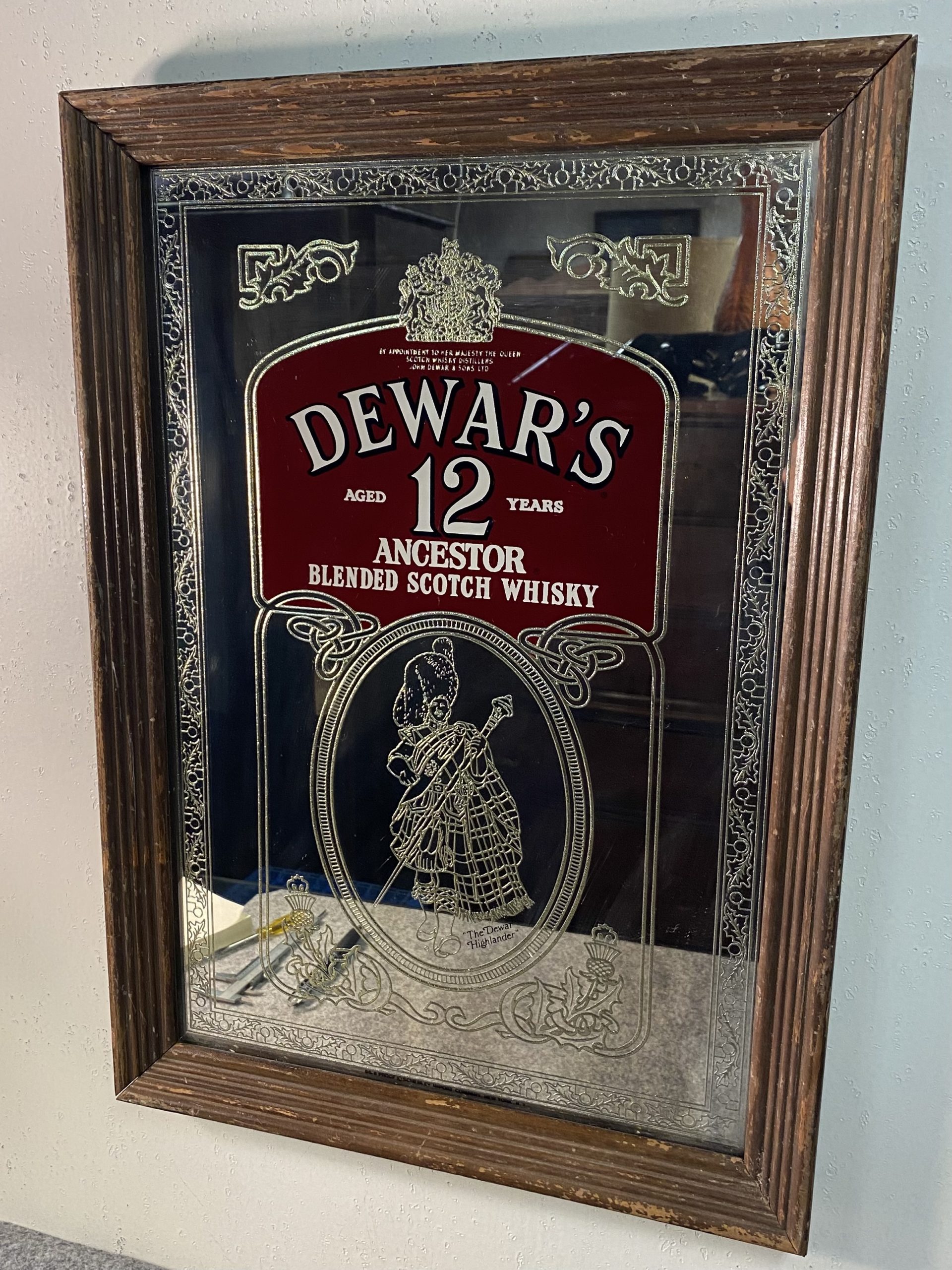 1980s ビンテージ DEWAR'S 12 スコッチ ウィスキー パブミラー 